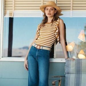 Anthropologie Stripped Flutter Sleeve Sweater Top